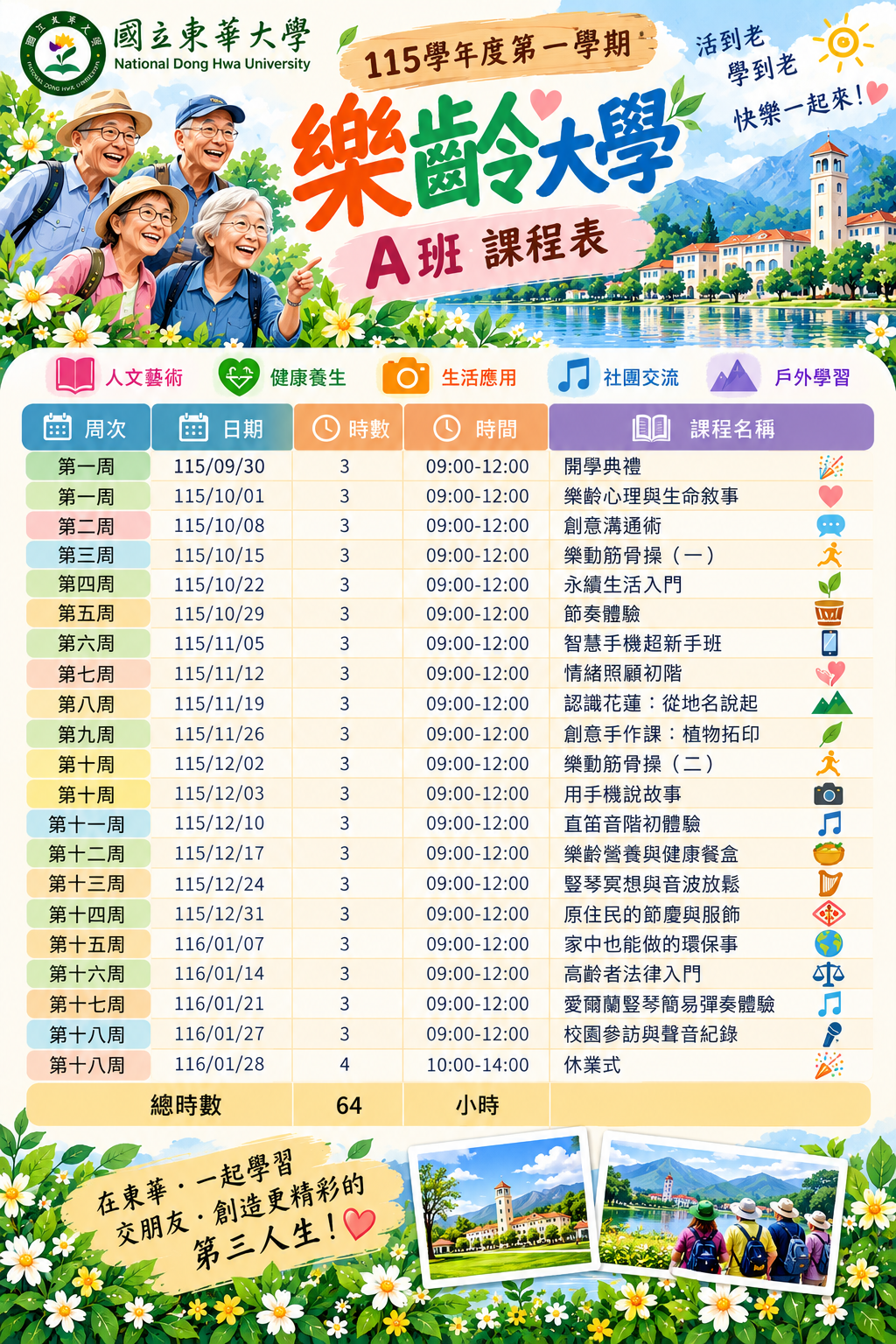 東華樂齡大學115-1學期註冊及課程資訊圖片