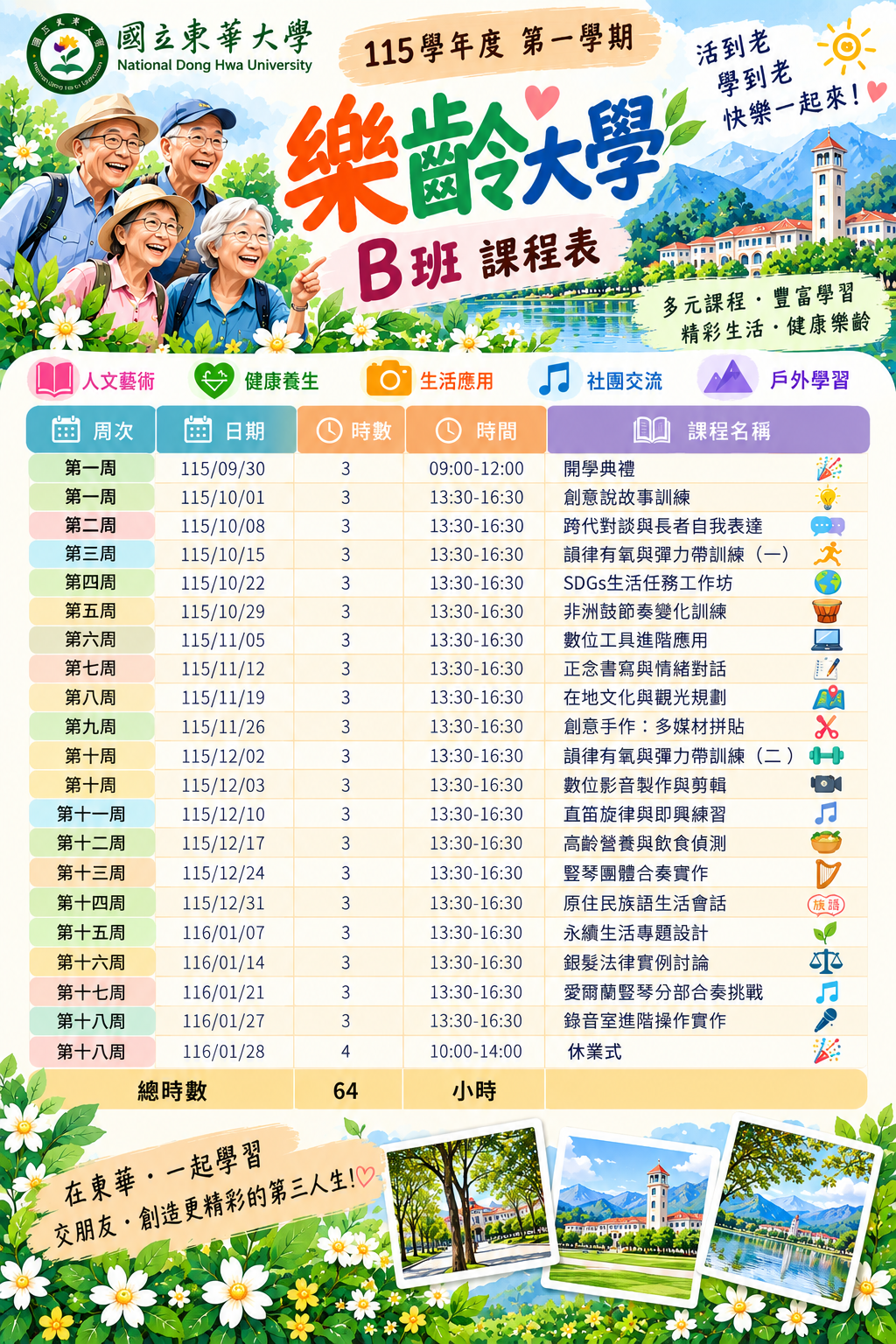 東華樂齡大學115-1學期註冊及課程資訊圖片